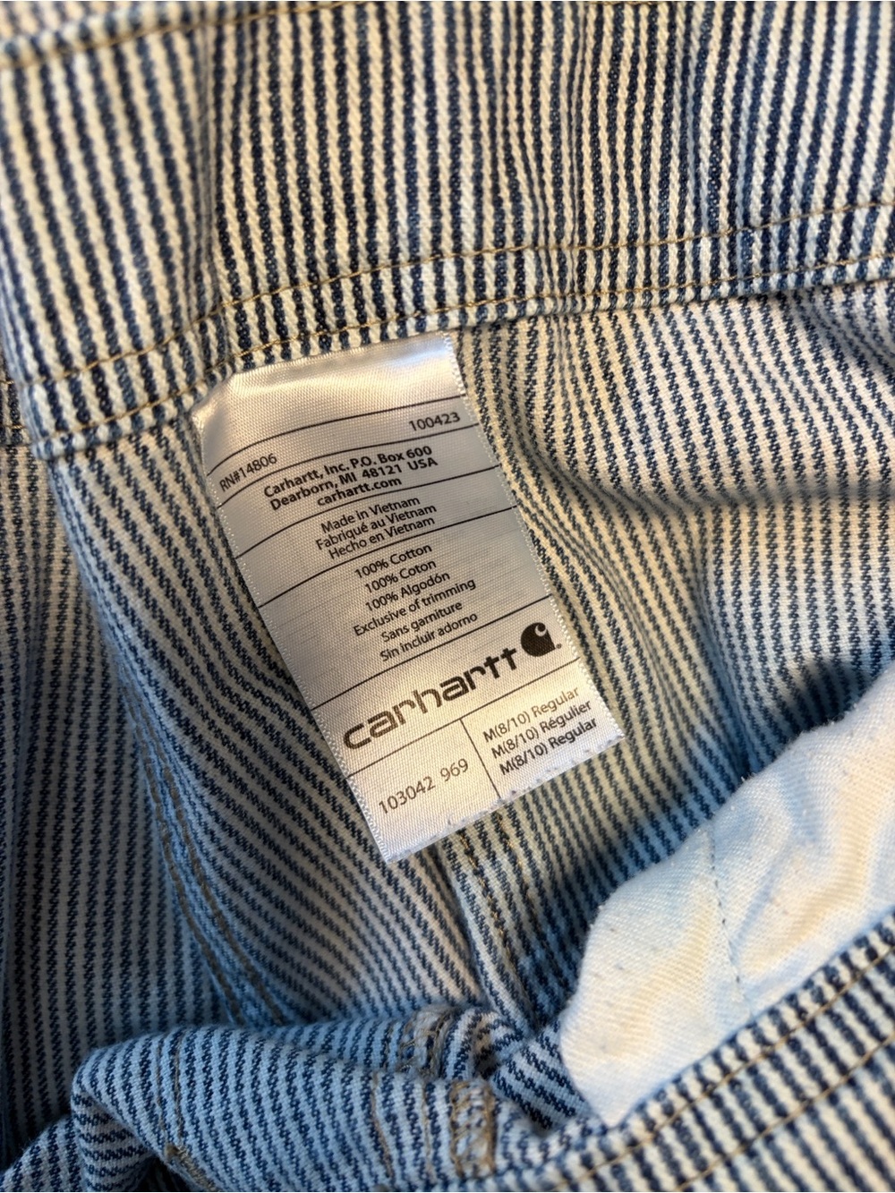 Carhartt women’s striped railroad denim bib overall - Picture 5 of 7